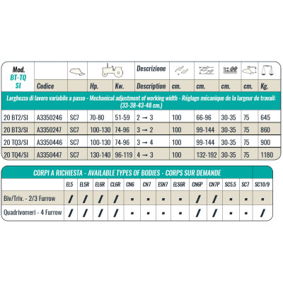 Aratro 20BT3/SI-RA-SC7 trivomero con ruota di prodondita e terzo corpo alzabile 