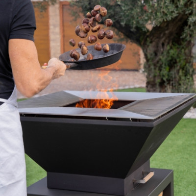 Barbecue a legna Tower antracite con portalegna 
