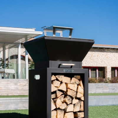 Barbecue a legna Tower mini antracite con portalegna 
